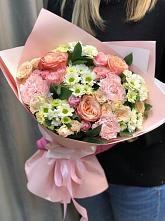 Букет нежные объятья в Рычково Букет цветов из: Гвоздики, Розы и Хризантемы в Рычково